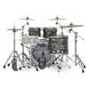 Drum kit with black oyster finish, 22-inch shells, and cymbals.
