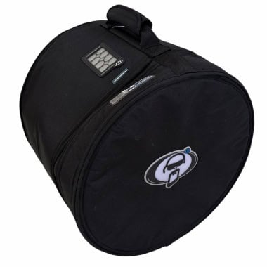 Black drum case for floor tom with Protection Racket logo.