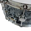 Close-up of DW Collectors 14x6.5in snare drum in grey marine finish.