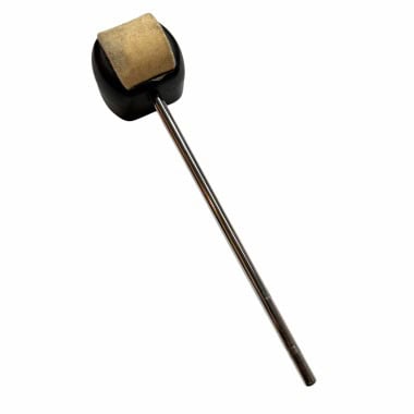 Bass drum beater for drumming, with a felt head and metal shaft.