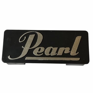 Pearl logo on drum hardware clip on rack for drummers.