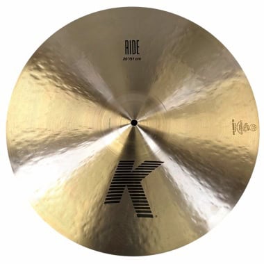20-inch Zildjian K ride cymbal with a shiny finish and black logo.