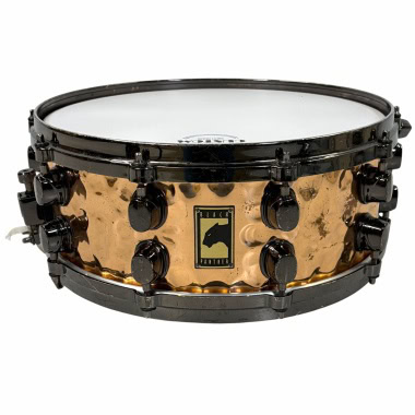 Mapex Black Panther 14x5.5in snare drum with bronze hammered finish.