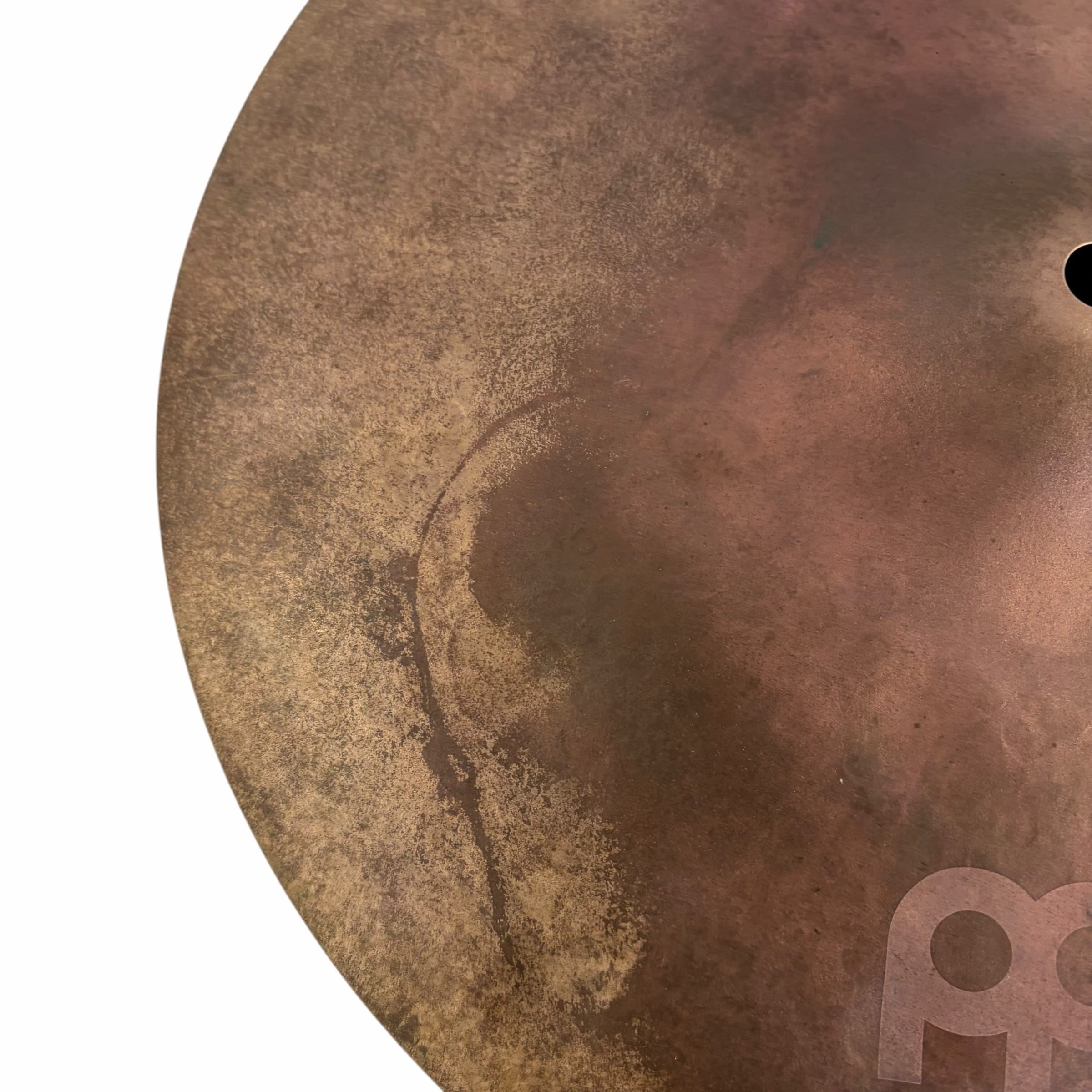 Close-up of vintage 14-inch sand hi-hat cymbals for drumming.