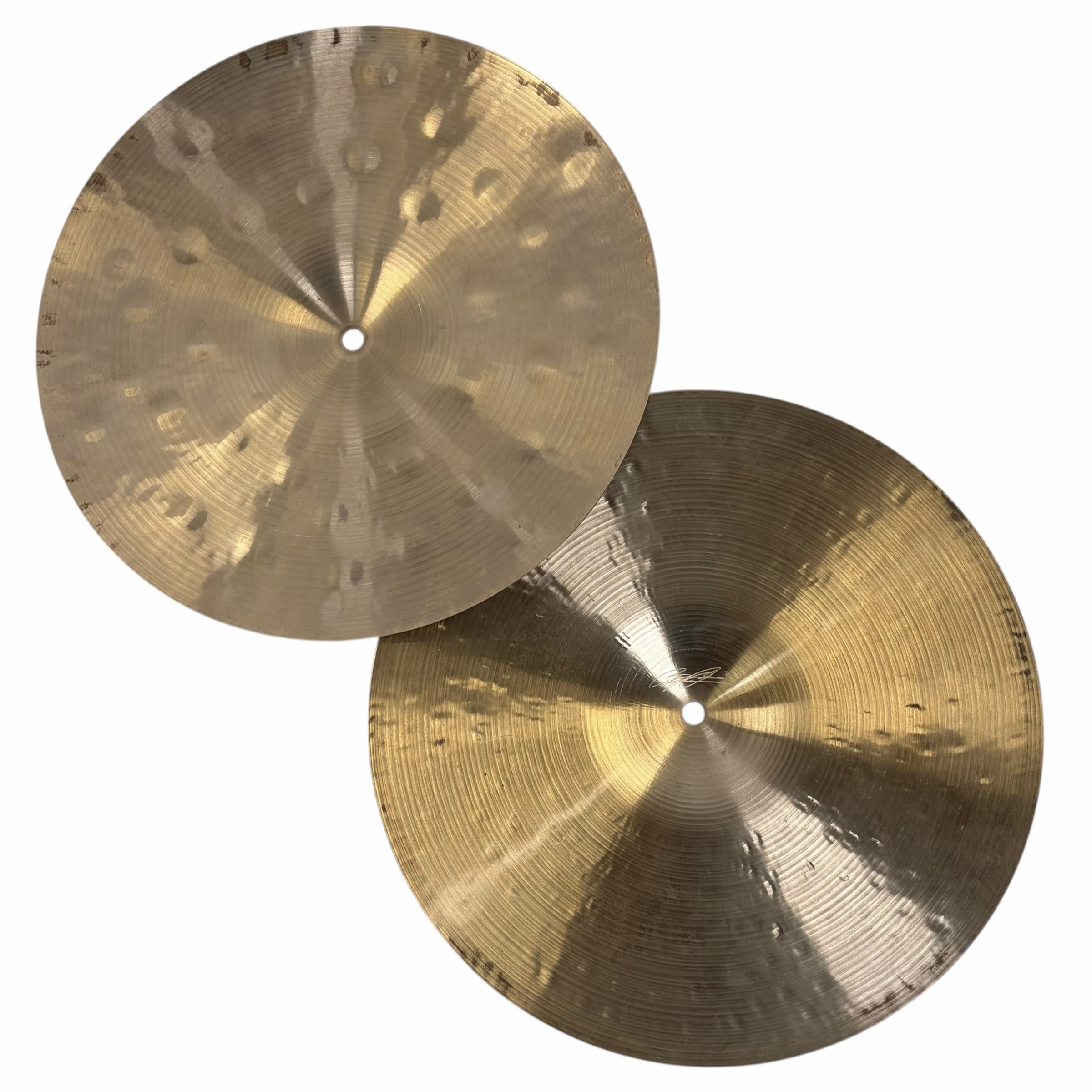 Pair of 14-inch Meinl Byzance Vintage Sand Hats cymbals for drumming.