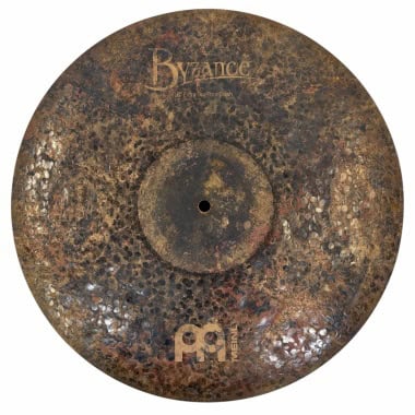 Rusty crash cymbal with Byzance and Meinl logos for drumming.