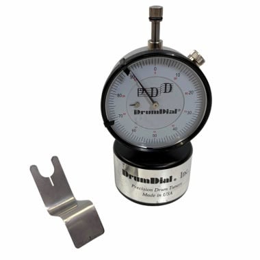 Drum Dial tuning gauge with metal clip for drum tuning.