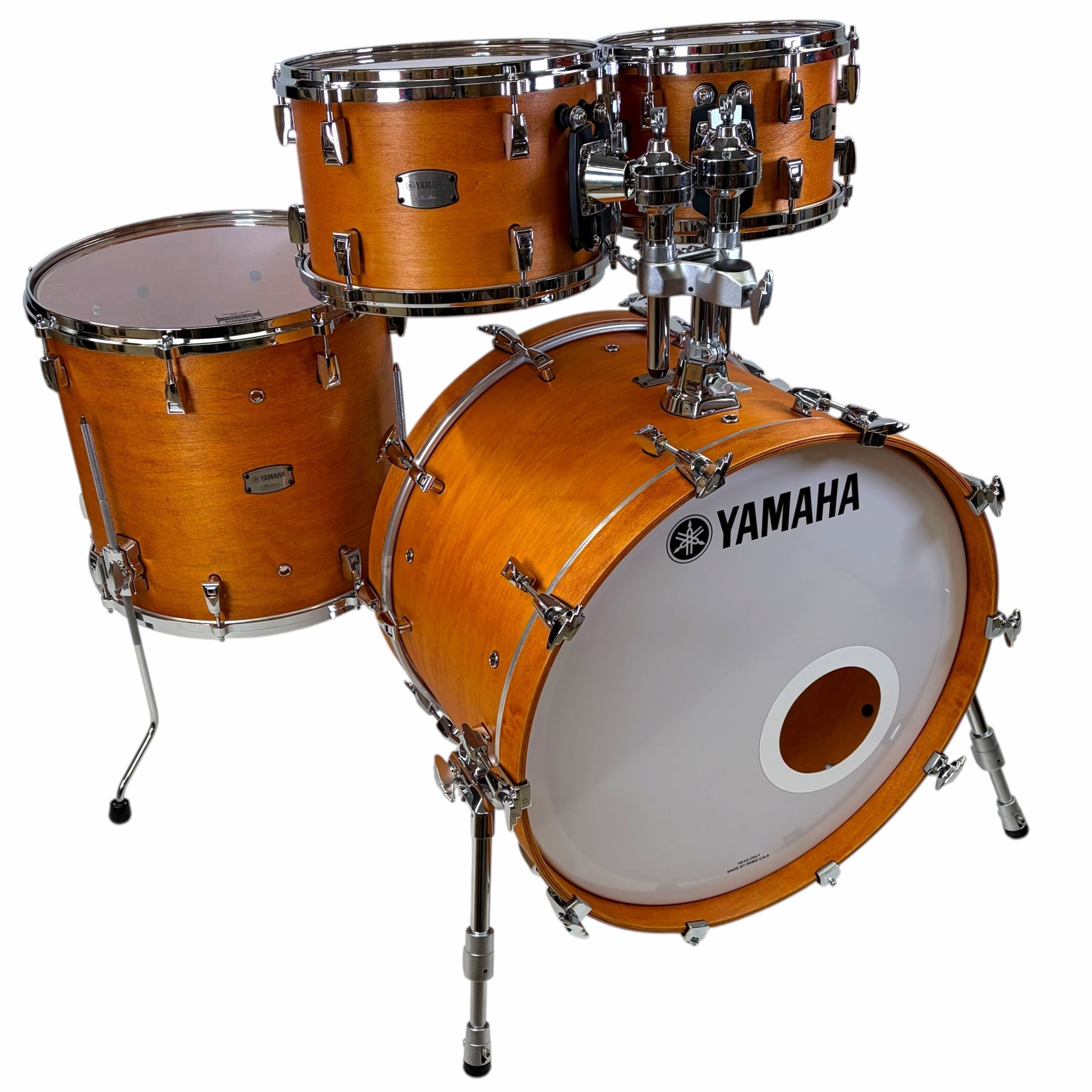 Yamaha Absolute Hybrid Maple 22in drum set in vintage natural finish.