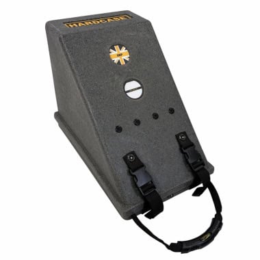 Durable granite bass pedal case with straps for secure transport.