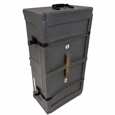 Granite hardware case with wheels for drum equipment.