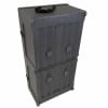 Granite hardware case with wheels for drum equipment transport.