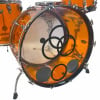 Vistalite transparent orange drum front with black ring logo.