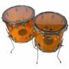 Ludwig Vistalite orange acrylic drum set 5-piece shell pack on stands.