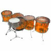 Ludwig Vistalite orange drum set with clear stands.