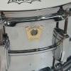 Ludwig Vistalite drum shell with badge and chrome hardware close-up.