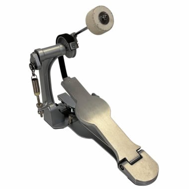 Drums pedal with beater and metal footplate closeup.