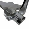 Close-up of drum rack clamp and hinge mechanism on metallic hardware.