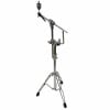 Drummer's stand with cymbal arm on a chrome stand for percussion setup.