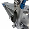 Close-up of a drum pedal spring assembly and linkage.
