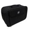 Black Yamaha drum bag case with handle and blue stitching.