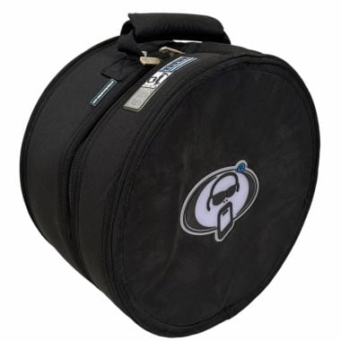 Round black drum snare case with Drummers Only logo and handles.