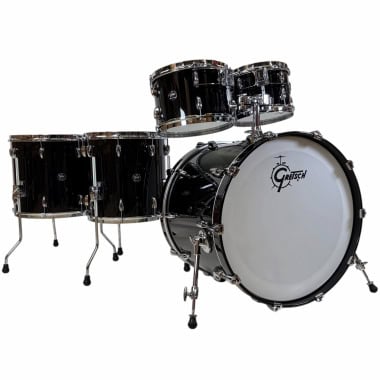 Gretsch Renown maple drum kit, 22in bass drum with mounted toms in piano black.