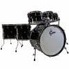 Gretsch Renown maple shell pack front view in piano black with bass drum and mounted toms.