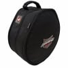 Drummers Only round black snare drum case with head logo and handle.