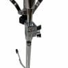 Chrome snare drum stand clamp and pole with adjustment hardware.