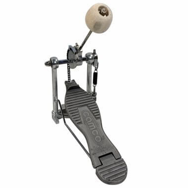 Tama Camco bass drum pedal with heel plate and beater wheel.