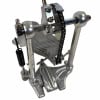 Close-up of Tama Camco pedal mechanism with chain drive and spring.