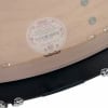 Ludwig Classic Maple drum sticker and hardware on beige drum shell.