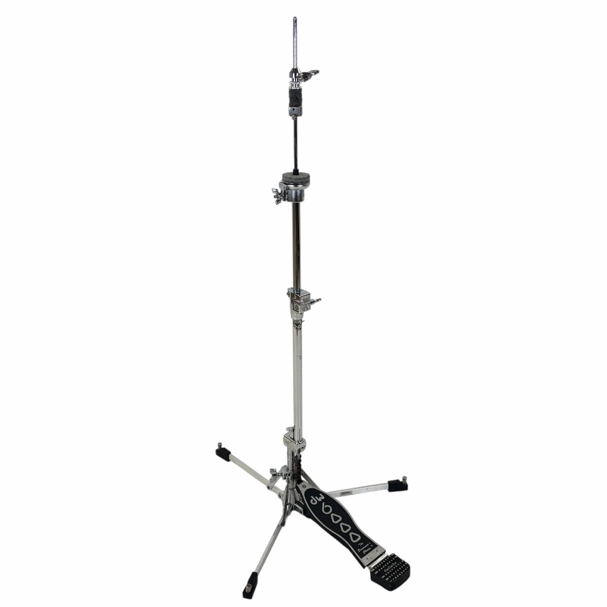 DW 6000 Series hi-hat stand with sleek chrome finish and sturdy base.