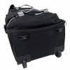 Hard shell drum hardware case with wheels and handles.