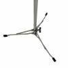 Three-leg drum stand base with adjustable leg clamps on a chrome finish.