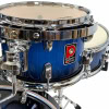 Blue Premier Birch 20in 5pc shell pack snare drum close-up with chrome hardware.