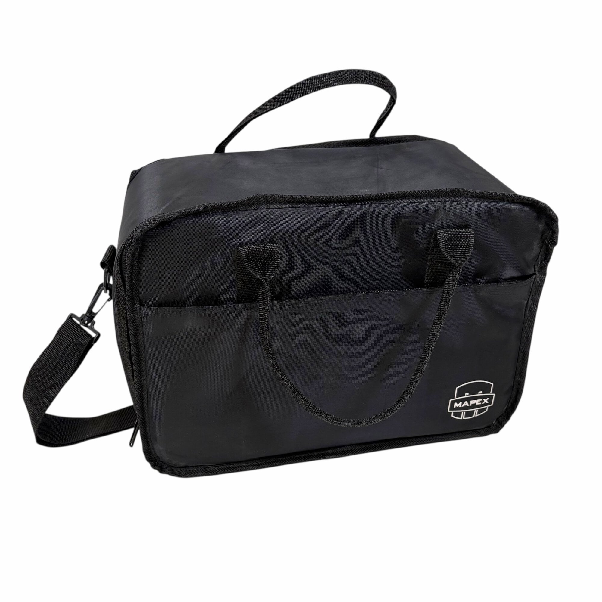 Black Mapex drum pedal bag with handles and shoulder strap for transport.