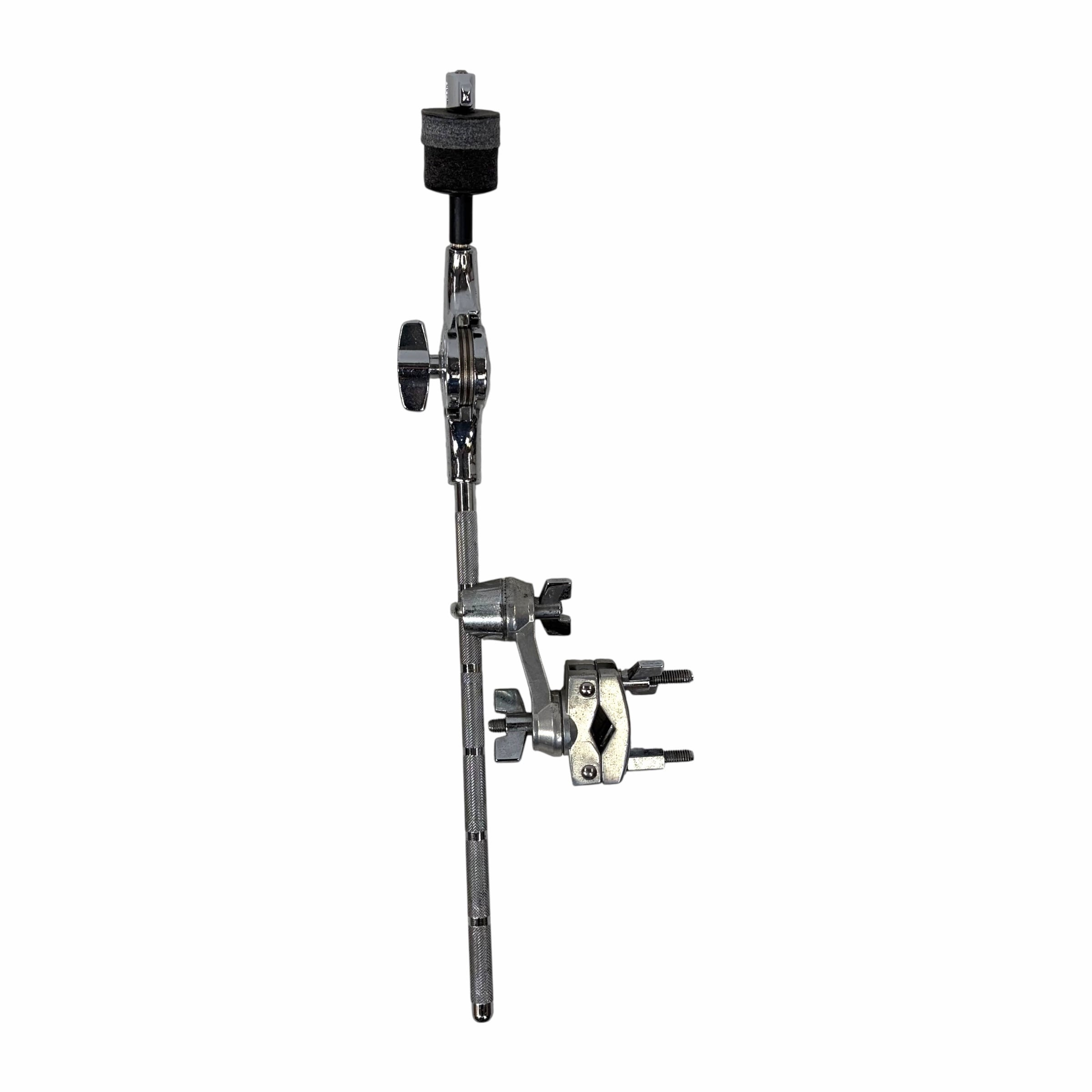Drum cymbal holder and clamp for drum kit setup.