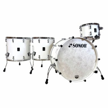 White Sonor Momentum Maple 4-piece drum shell pack with hardware.