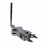 Drum hardware clamp with adjustable arm for secure mounting.