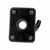 Black drum accessory mount with four screws and central hole for drum hardware.