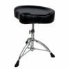 Black saddle top drum throne with chrome legs and adjustable height.