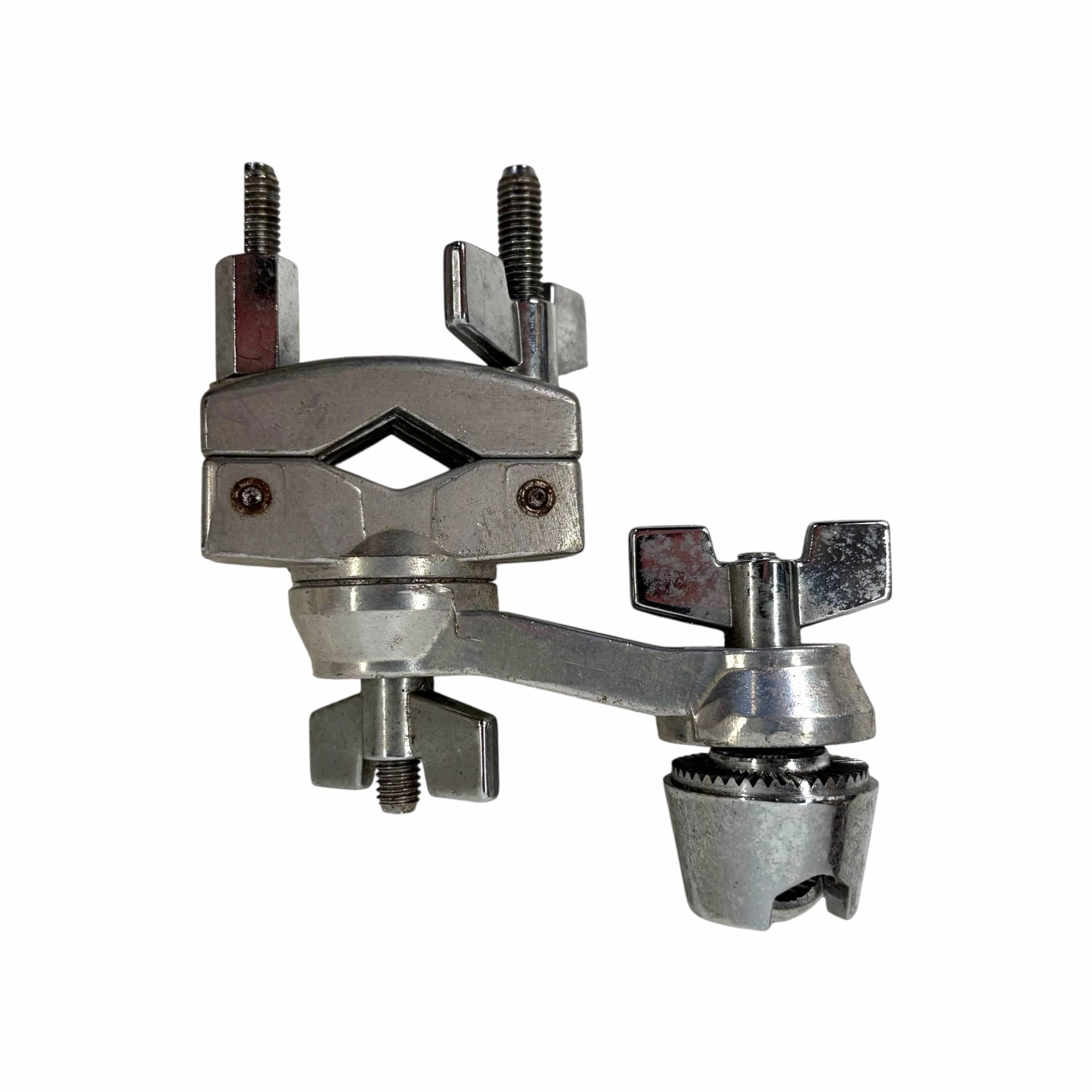 Drum cymbal holder and clamp for drum kit accessories.