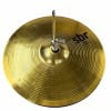 Golden Sabian cymbal with drumstick holder for percussionists.