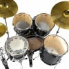 Black Tama Imperial Star drum kit with gold cymbals and hardware.