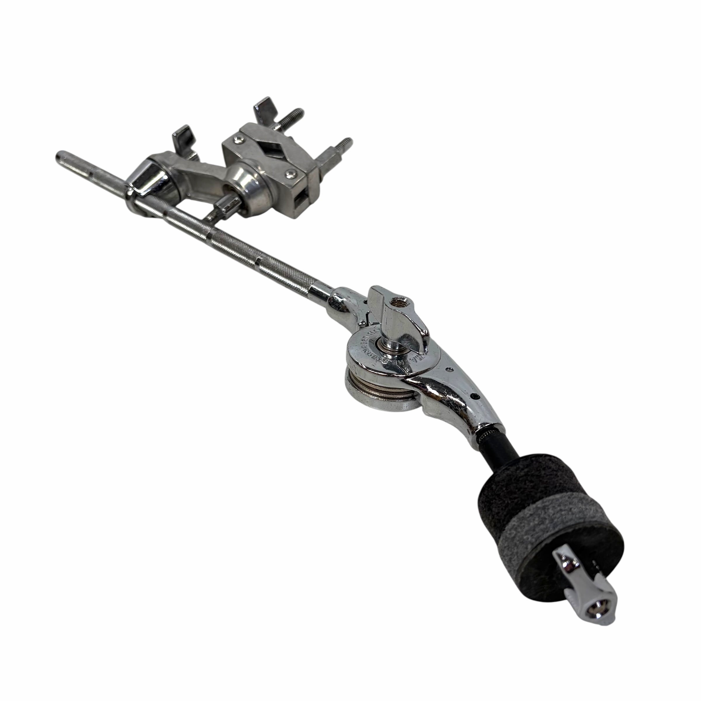 Drum cymbal holder and clamp for drum kit setup.