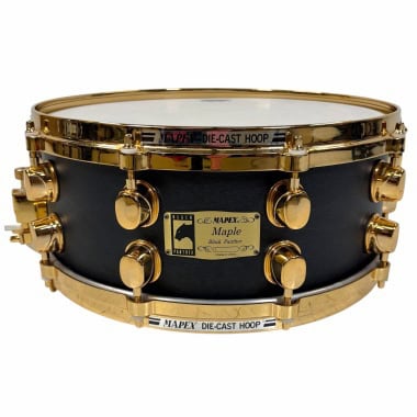 Mapex Black Panther 14x5.5in Maple Snare Drum with gold hardware.