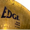 Close-up of Zildjian Edge 18in China cymbal with logo and size details.