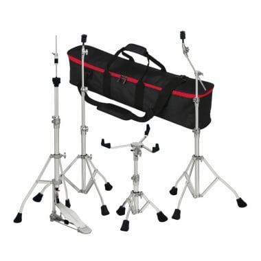 Drum hardware pack with stand, bag, and accessories for drummers.