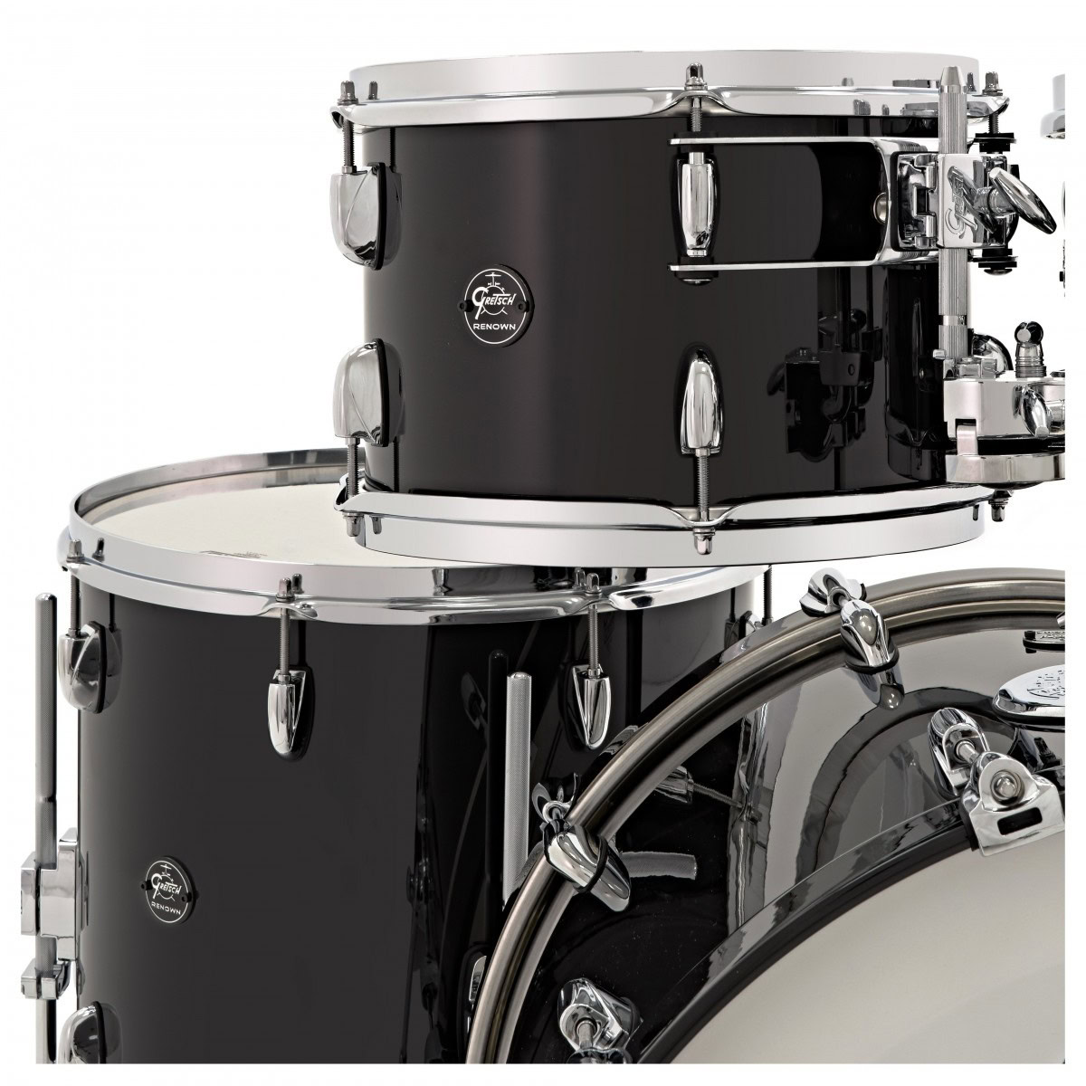 Black Gretsch Renown Maple 22in 5pc drum shell pack for drummers.
